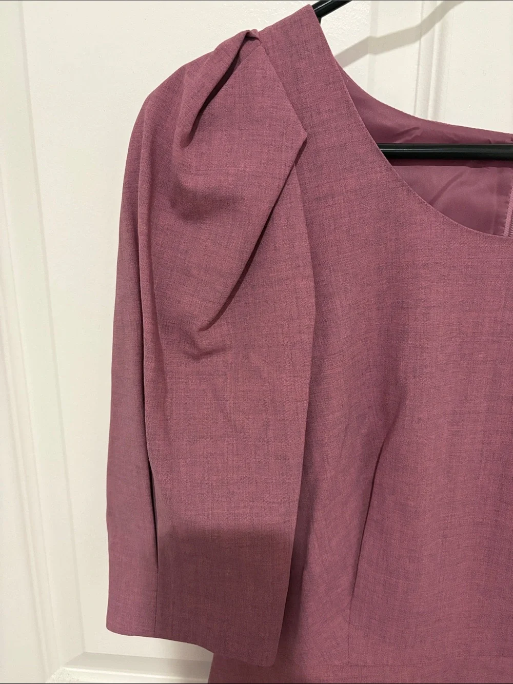J. Crew Mauve Midi Sheath Dress with Puff Sleeves